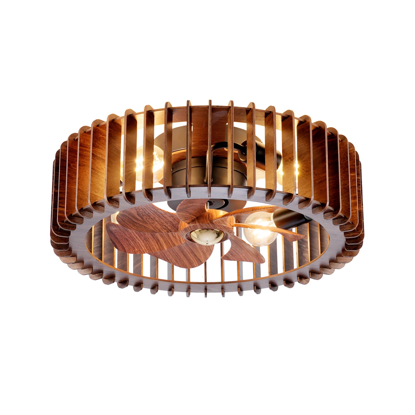 20" Modern Flush Mount Ceiling Fan Light with Remote Control - Wood