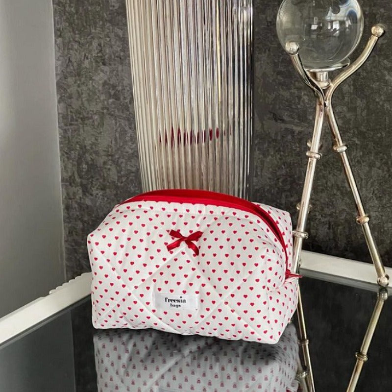 Love Heart Bow Tie Cosmetic Bag - Waterproof & Breathable Makeup Storage