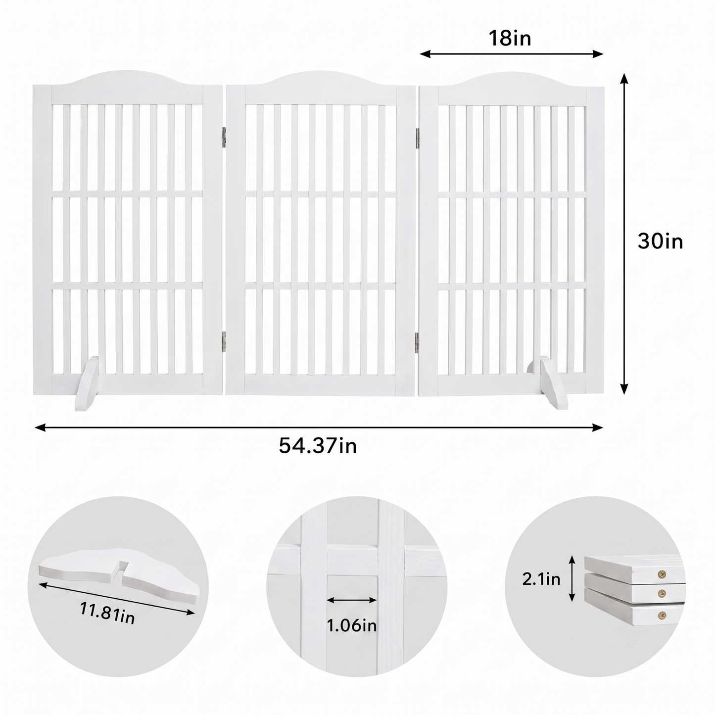Wooden Foldable Pet Gate for Dogs - 30 Inch 3-Panel Doorway Barrier, Freestanding Wooden Fence