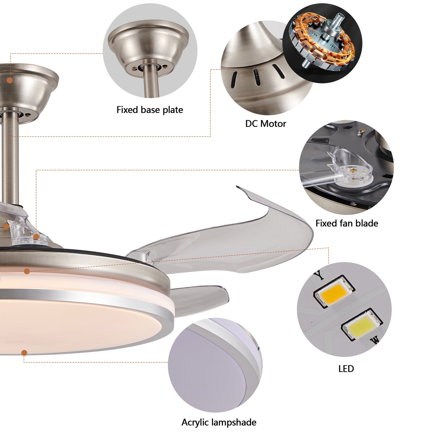 42 Inch Modern LED Ceiling Fan with Light & Remote Control - 6 Speed