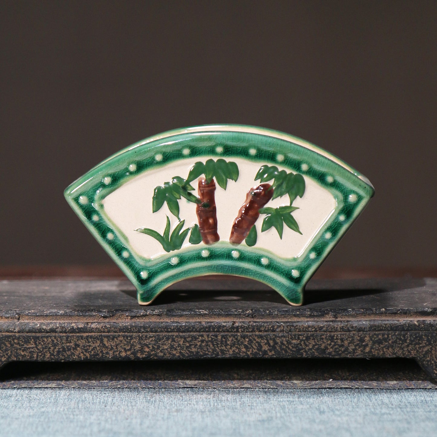 Ceramic Bonsai Flower Pot Fan-Shaped Hand-Painted Desktop Plant Container