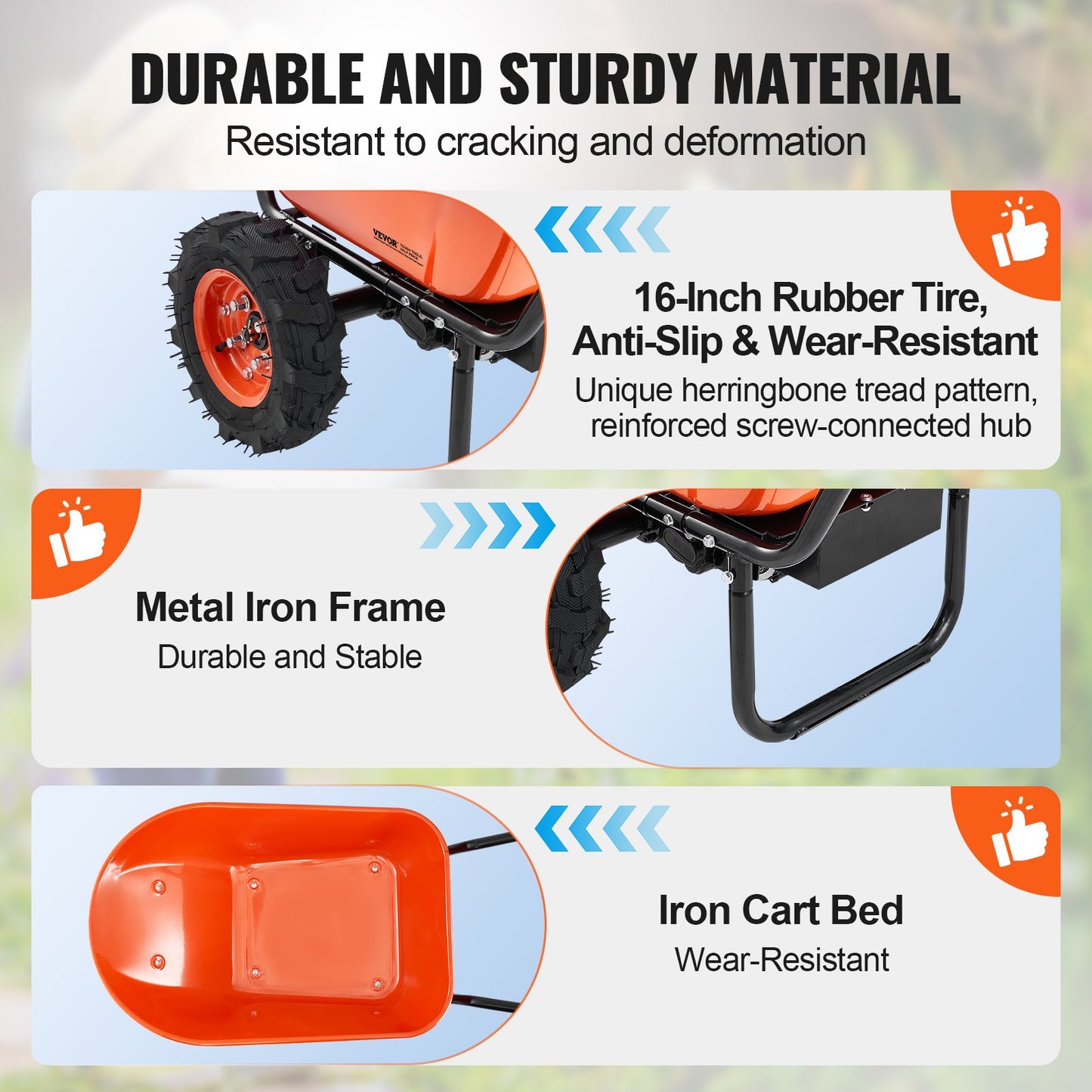 Electric Wheelbarrow Cart 500W Powered Garden Wagon with 573 Lb Capacity