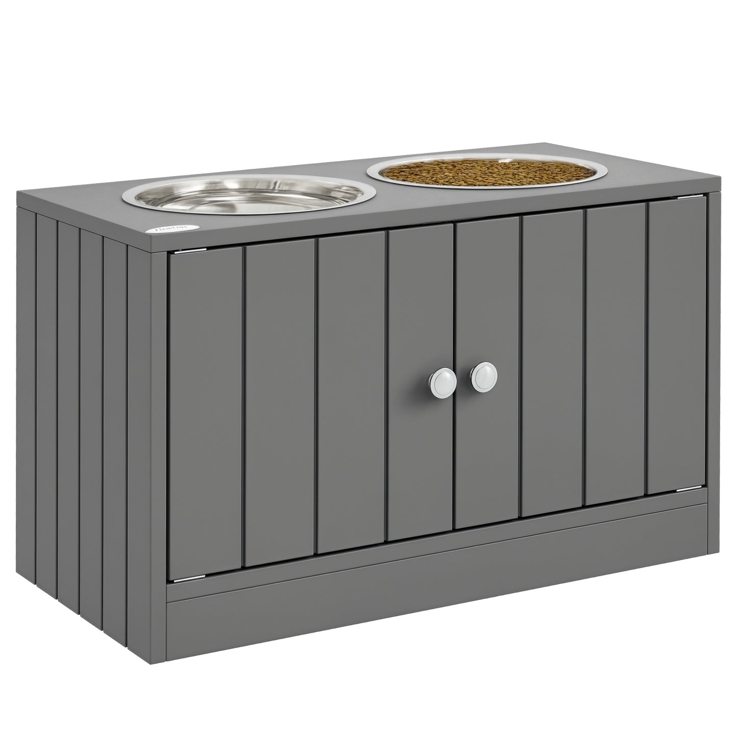 Elevated Dog Feeder with Storage Cabinet - Large 44L Capacity, Gray