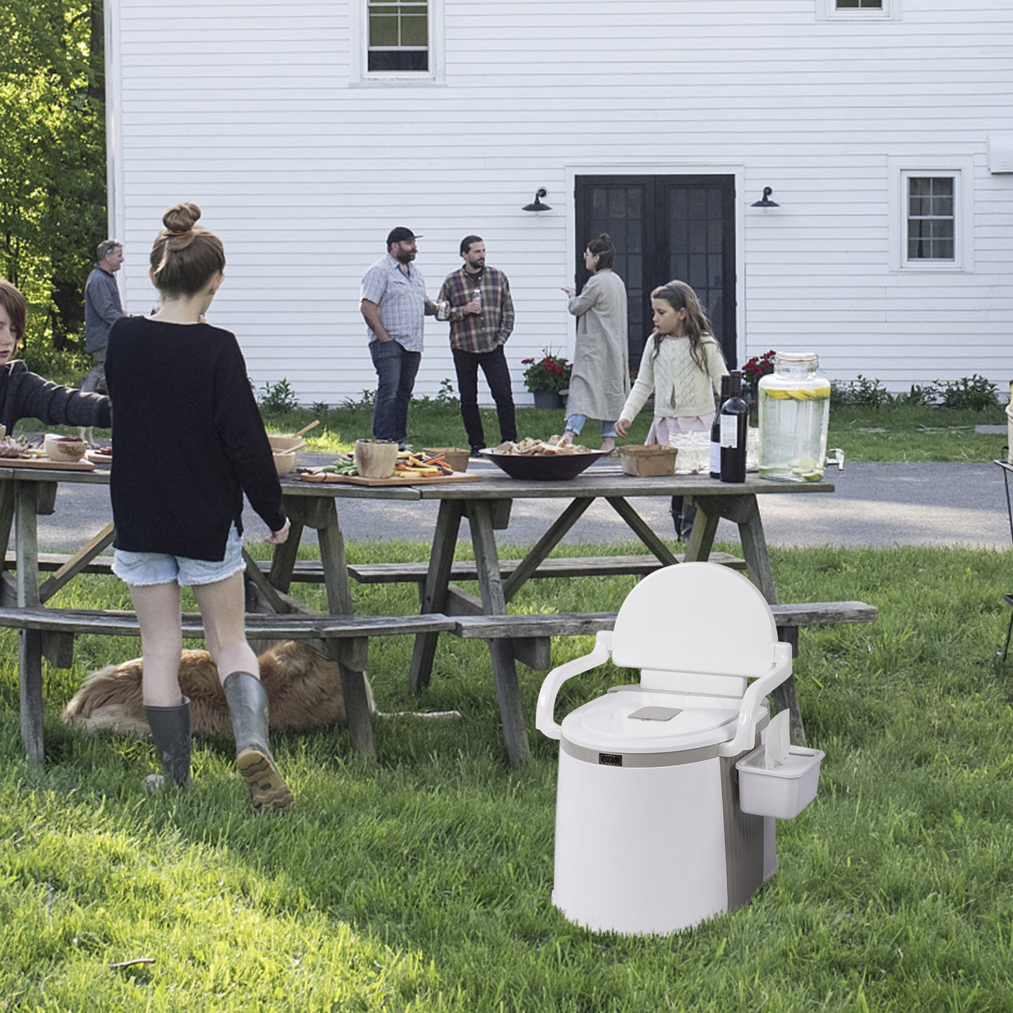 Portable Outdoor Toilet with Anti-Slip Strip - Off-White