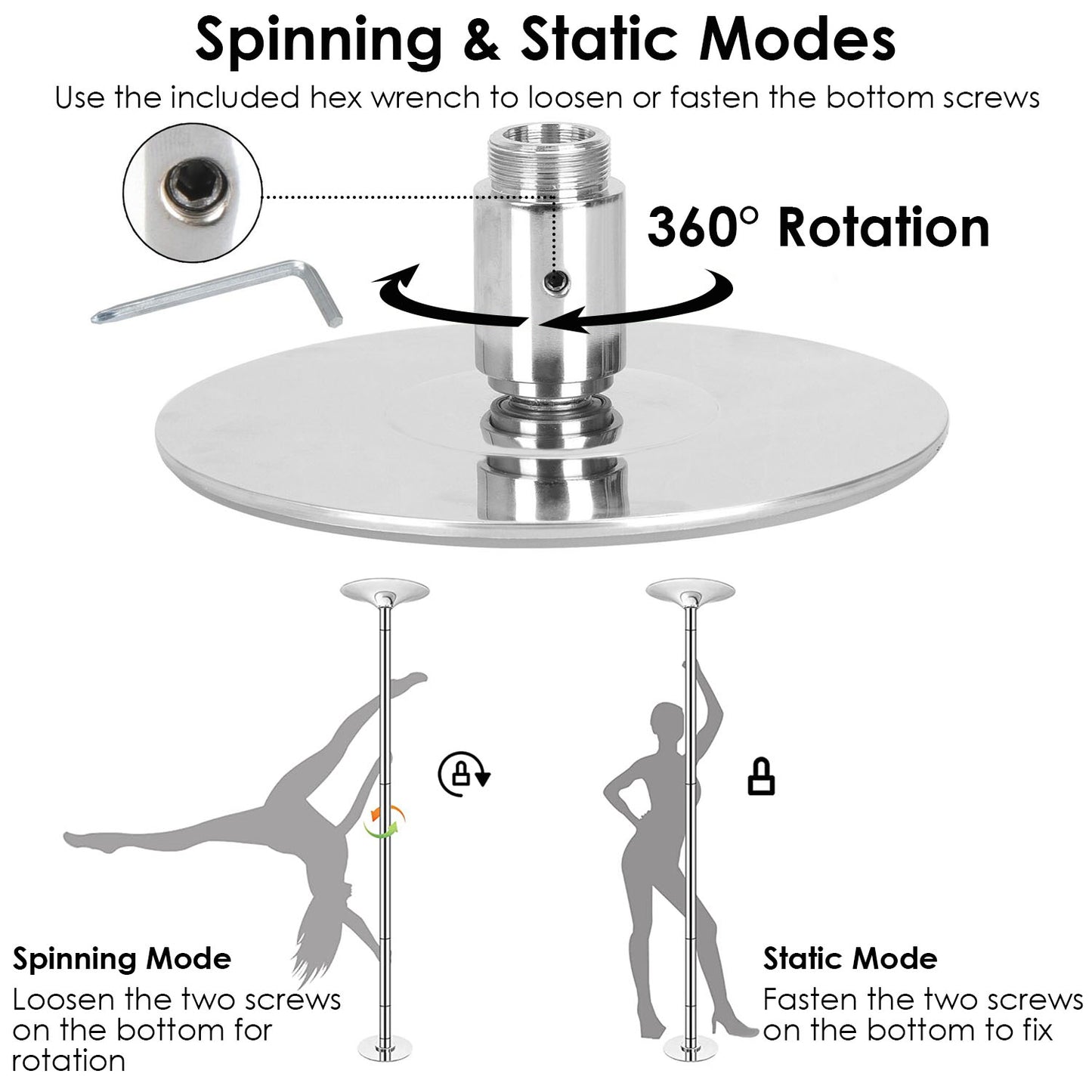 Adjustable Dance Pole - 45mm Spinning & Static Modes, 88-108.1in Height, 551lbs Capacity