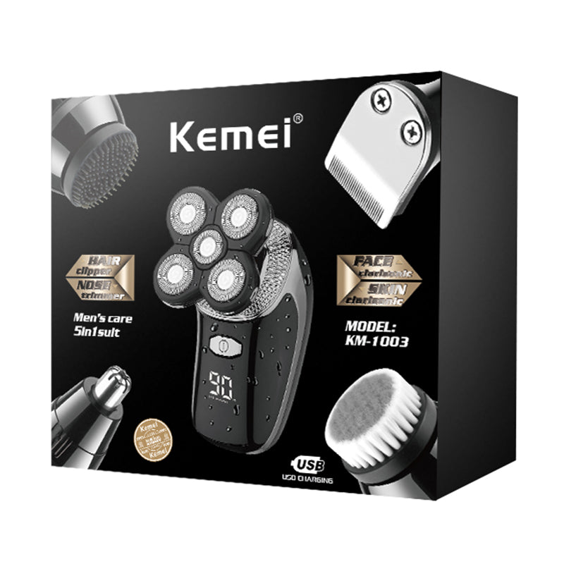 Rechargeable 4-Head Electric Razor with Cleansing Brush Kit - Black
