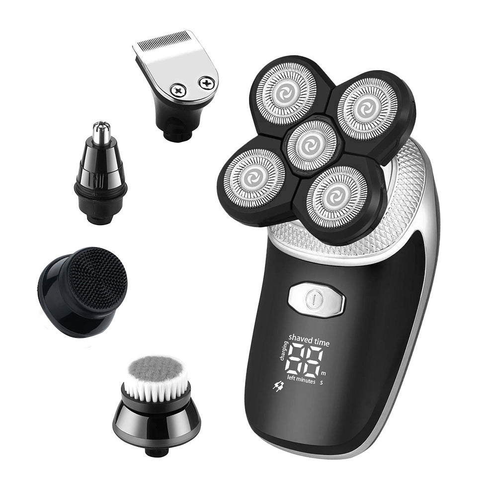 Rechargeable 4-Head Electric Razor with Cleansing Brush Kit - Black