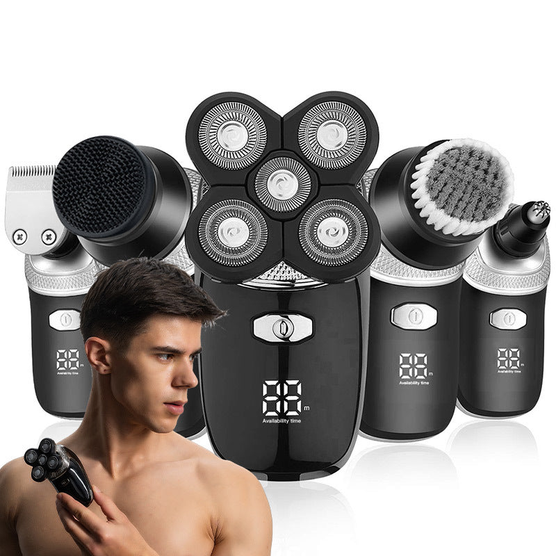 Rechargeable 4-Head Electric Razor with Cleansing Brush Kit - Black