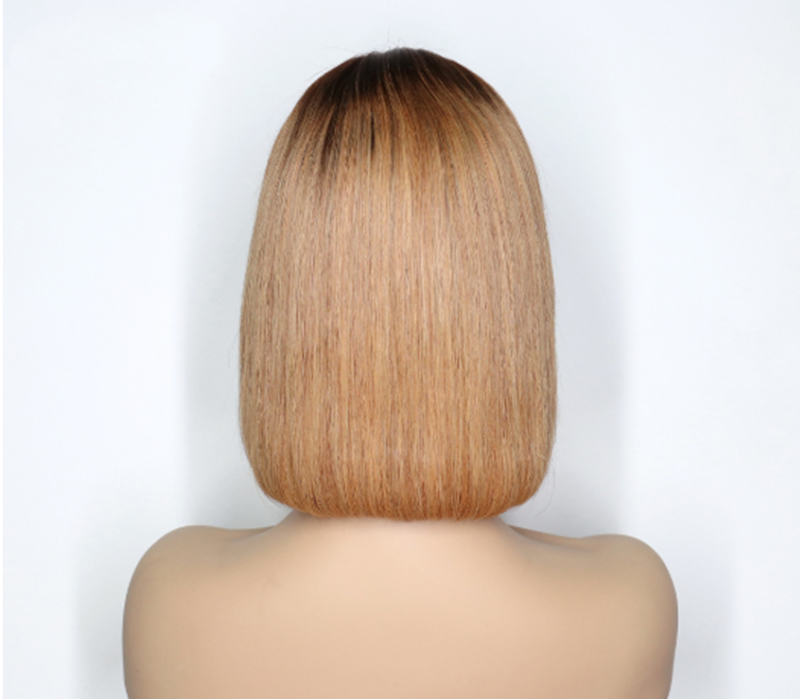 Ombre Short Bob Lace Front Human Hair Wig - Yellow