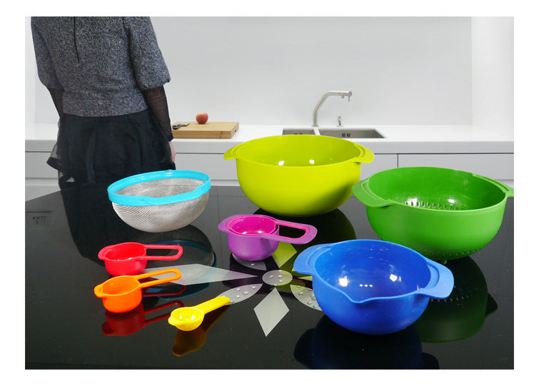 Rainbow Salad Bowl Set 9 Pieces Food-Grade Kitchen & Dining Utensils