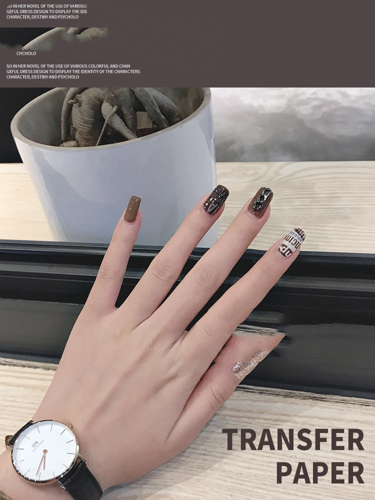 Japanese Nail Transfer Paper Set with Star & Letter Designs - Brown