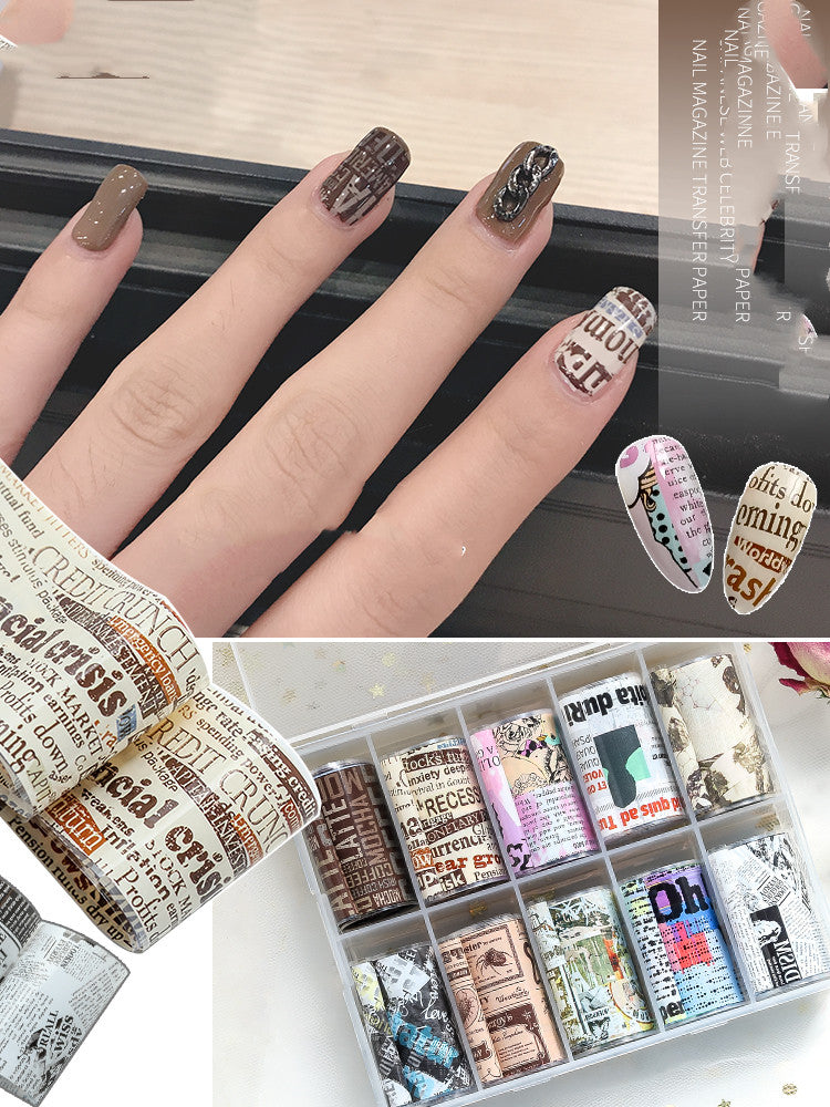 Japanese Nail Transfer Paper Set with Star & Letter Designs - Brown