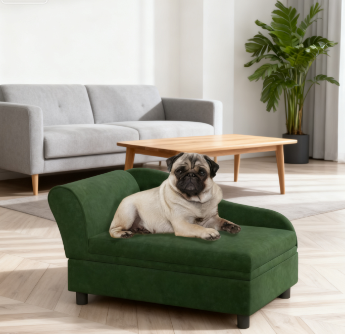 Pet Sofa Bed Couch with Storage and Soft Cushion, Green — Small Dog & Cat Furniture