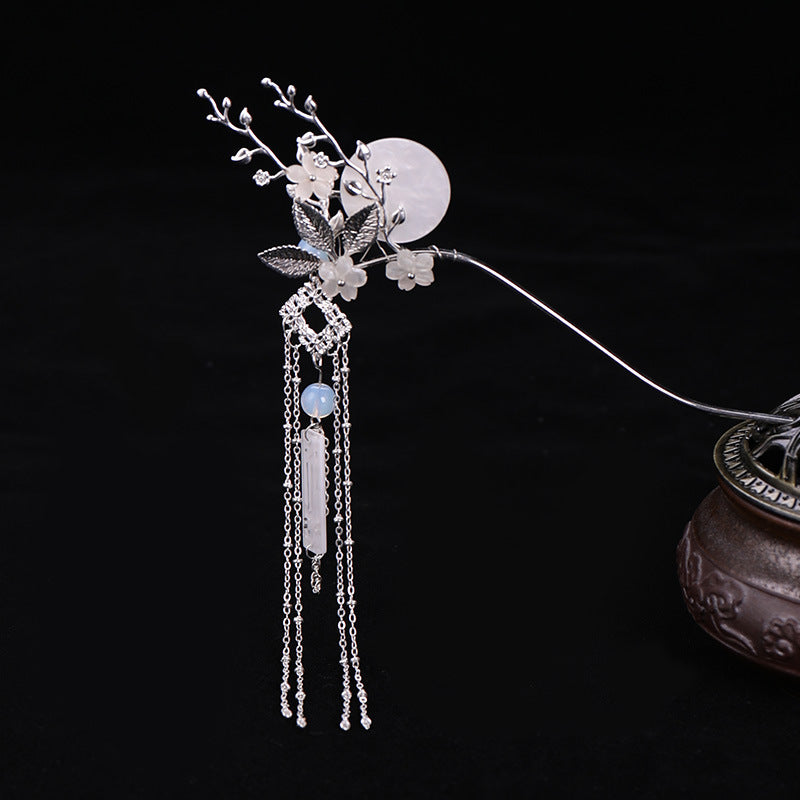 Retro Shell Tassel Hairpin - Silver
