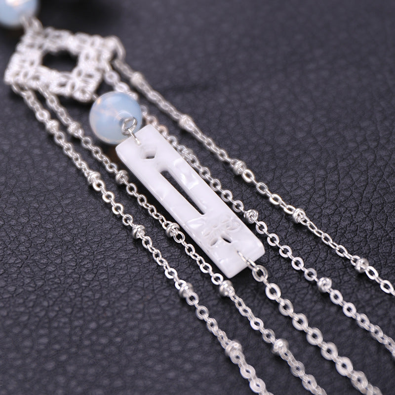 Retro Shell Tassel Hairpin - Silver