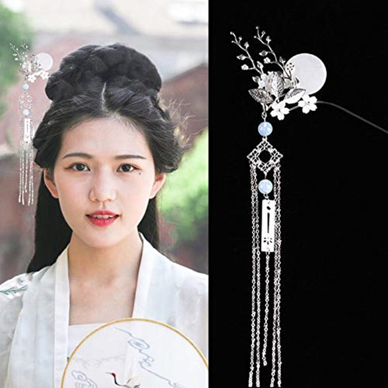 Retro Shell Tassel Hairpin - Silver