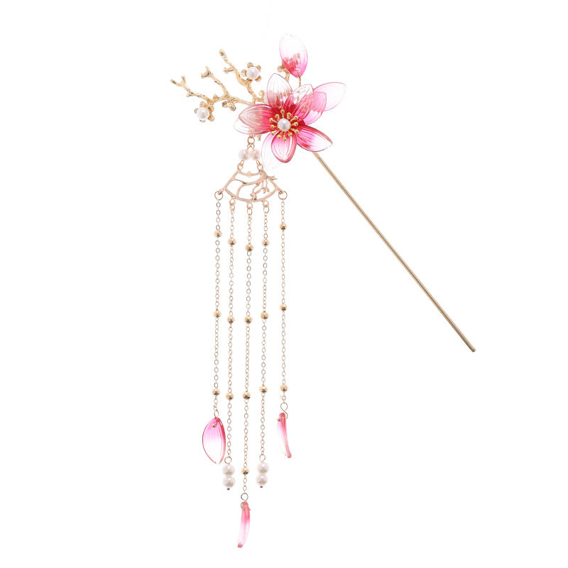Vintage Flower Tassel Hairpin - Red