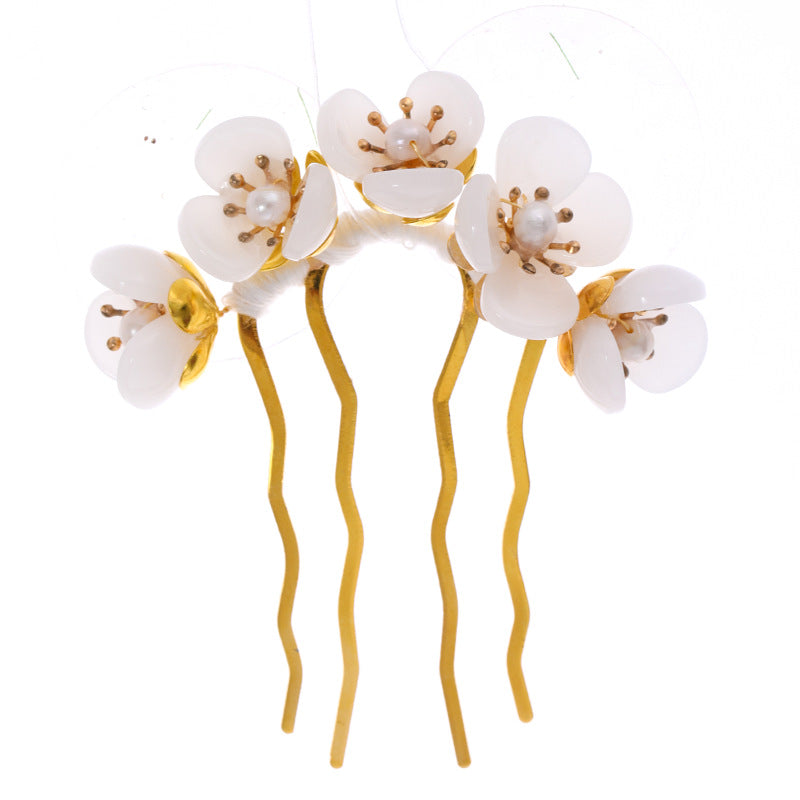 Antique Handmade Beaded Hairpin - White
