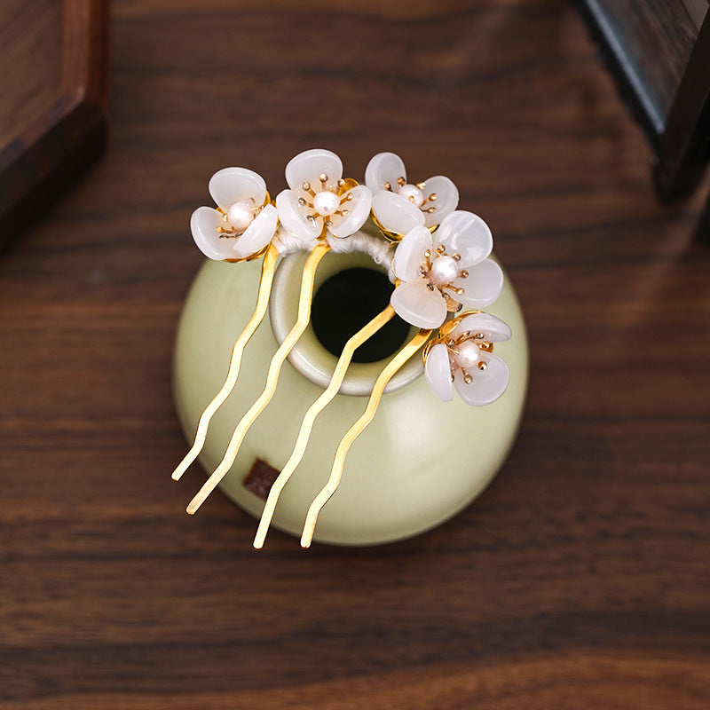 Antique Handmade Beaded Hairpin - White