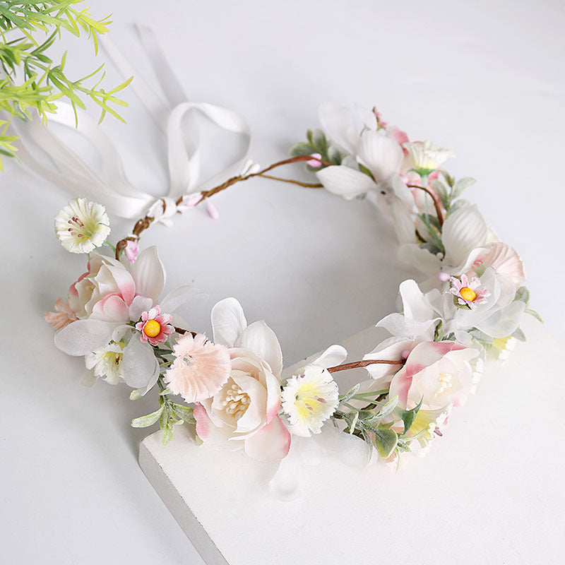 Bridal Flower Wreath Headband - Pink