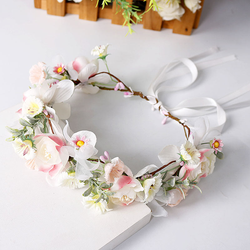 Bridal Flower Wreath Headband - Pink