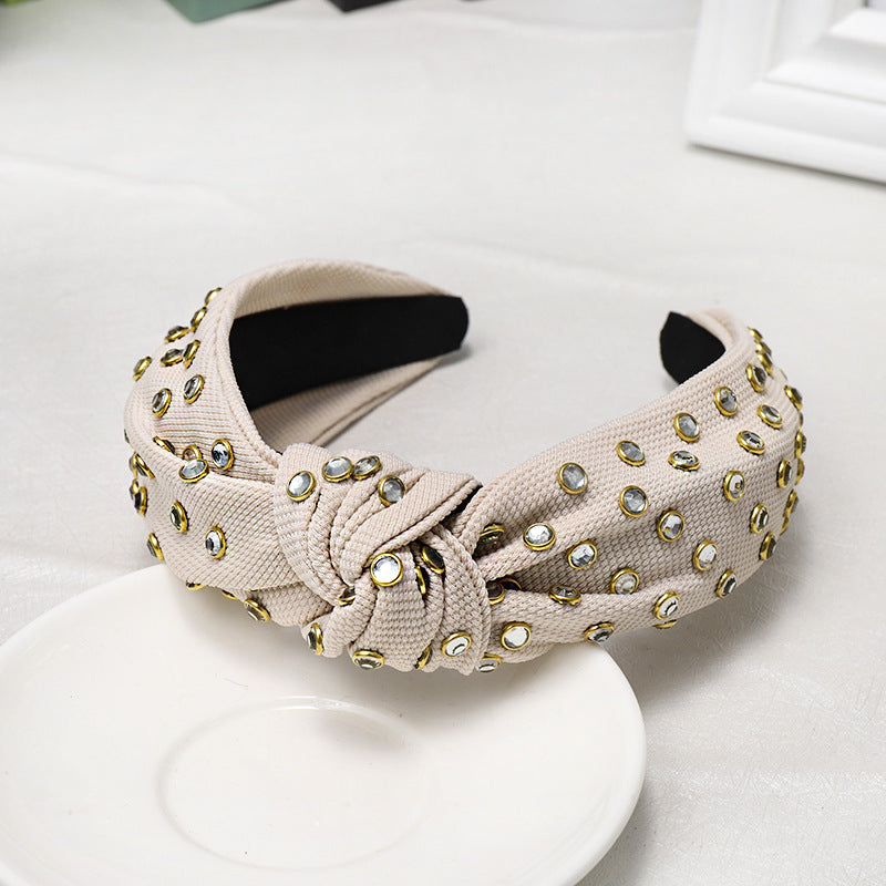 Knotted Headband with Rhinestone Edging - Korean Style Hair Accessory