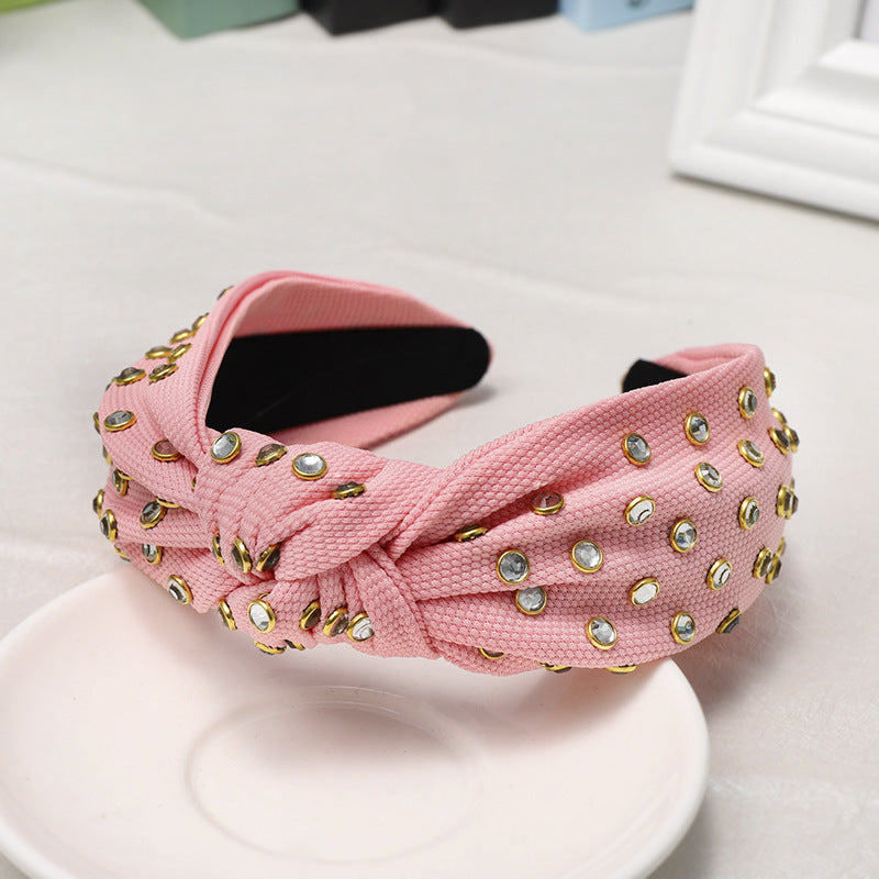 Knotted Headband with Rhinestone Edging - Korean Style Hair Accessory