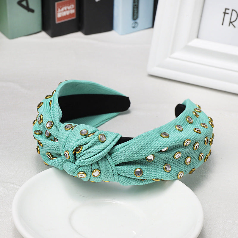 Knotted Headband with Rhinestone Edging - Korean Style Hair Accessory