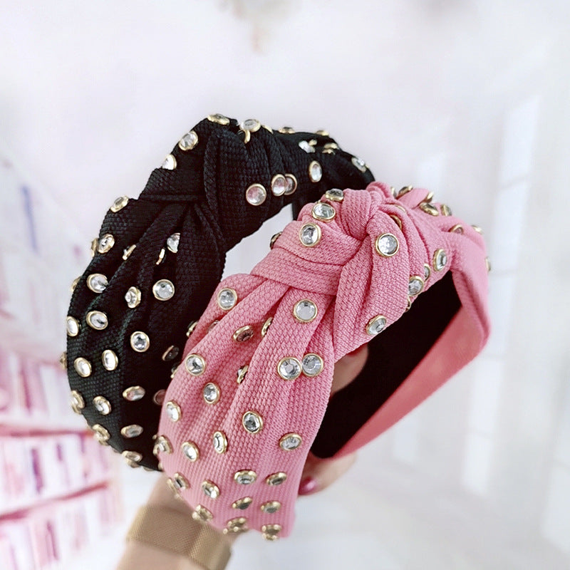 Knotted Headband with Rhinestone Edging - Korean Style Hair Accessory