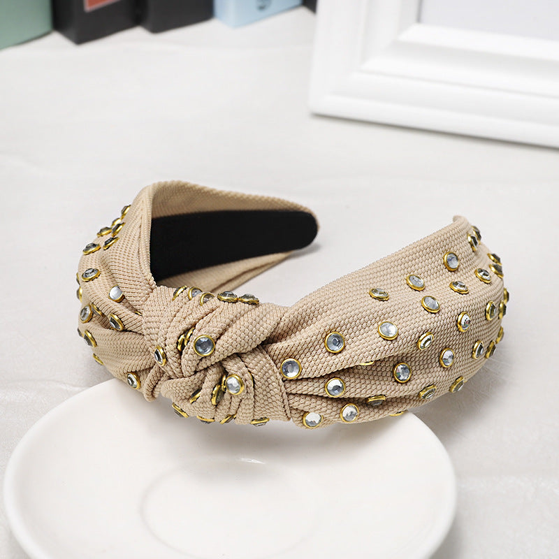 Knotted Headband with Rhinestone Edging - Korean Style Hair Accessory
