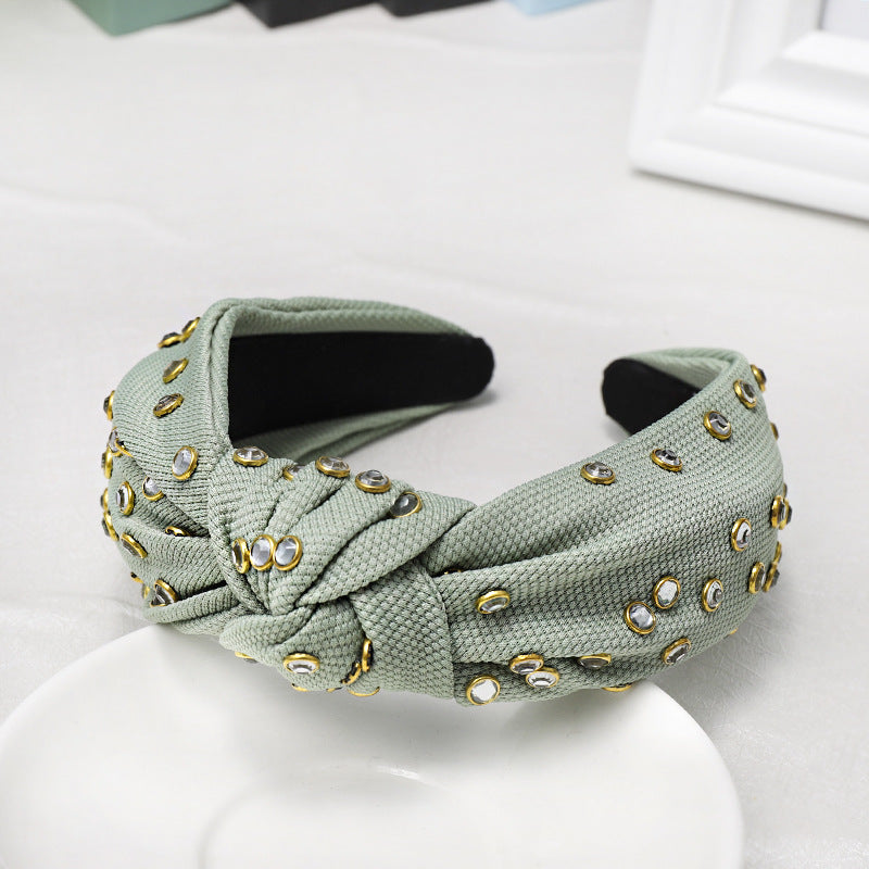 Knotted Headband with Rhinestone Edging - Korean Style Hair Accessory