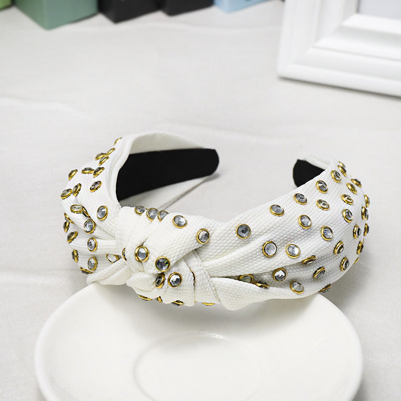 Knotted Headband with Rhinestone Edging - Korean Style Hair Accessory