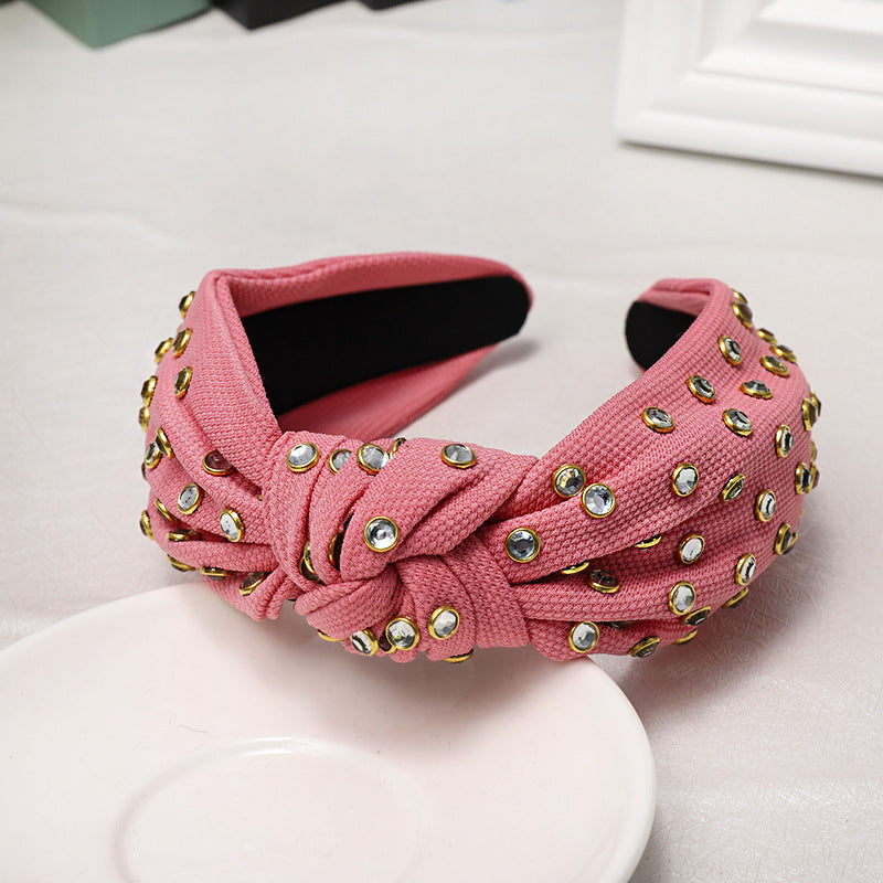 Knotted Headband with Rhinestone Edging - Korean Style Hair Accessory