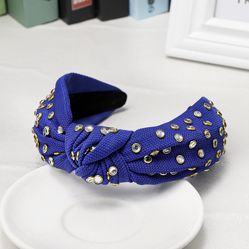 Knotted Headband with Rhinestone Edging - Korean Style Hair Accessory