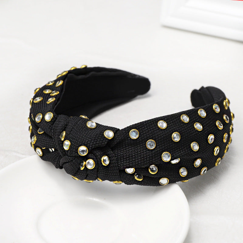 Knotted Headband with Rhinestone Edging - Korean Style Hair Accessory