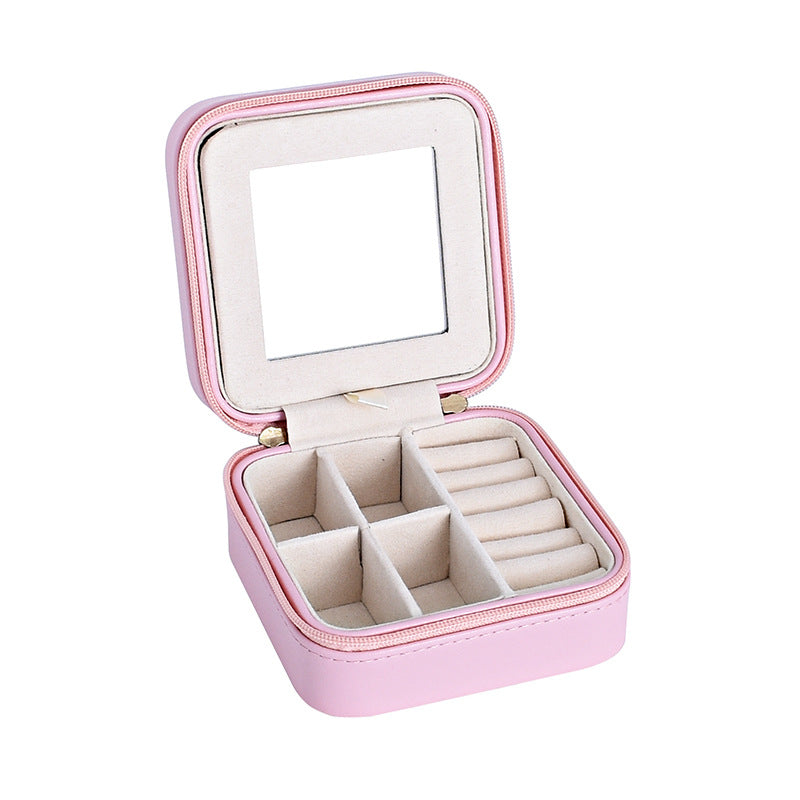 Jewelry Storage Box for Earrings and Rings Small Organizer with Mirror