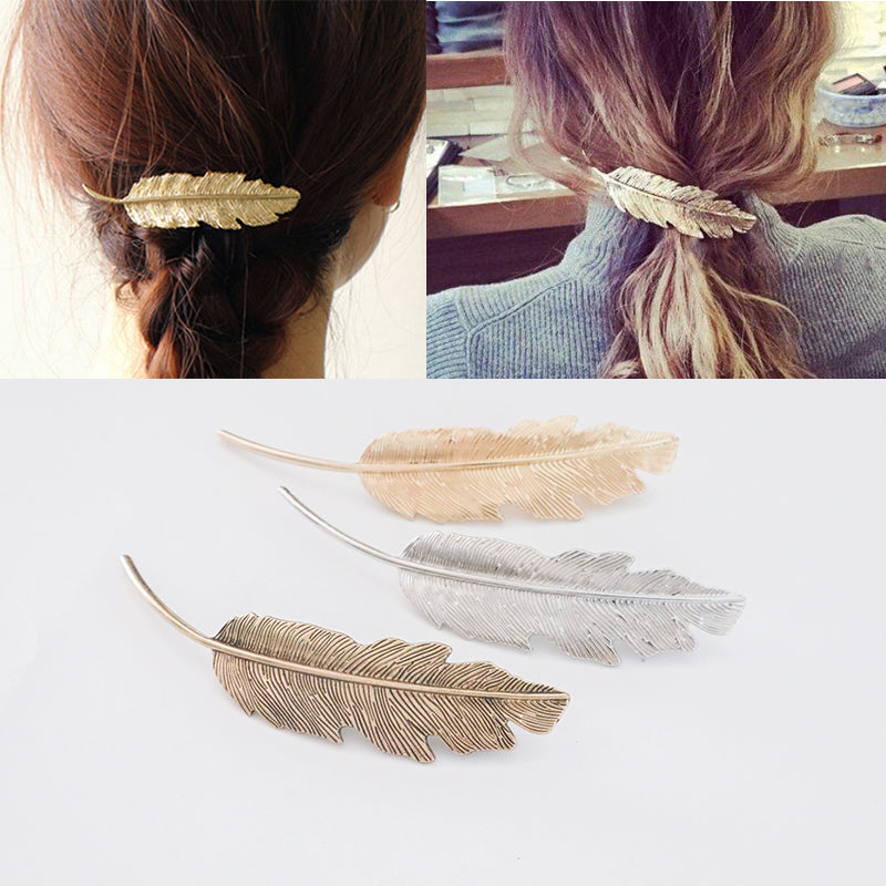 Feather Hairpin Antique Clip Headdress Retro Leaf Side Clip