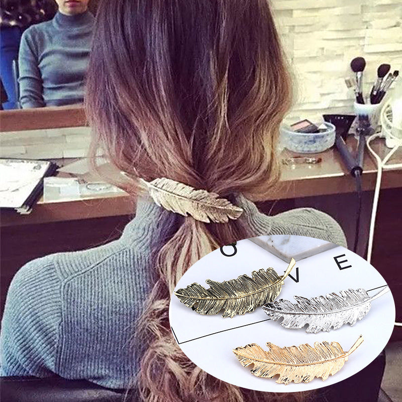 Retro Exaggerated Feather Leaf Hairpin Korean Style Hair Accessory