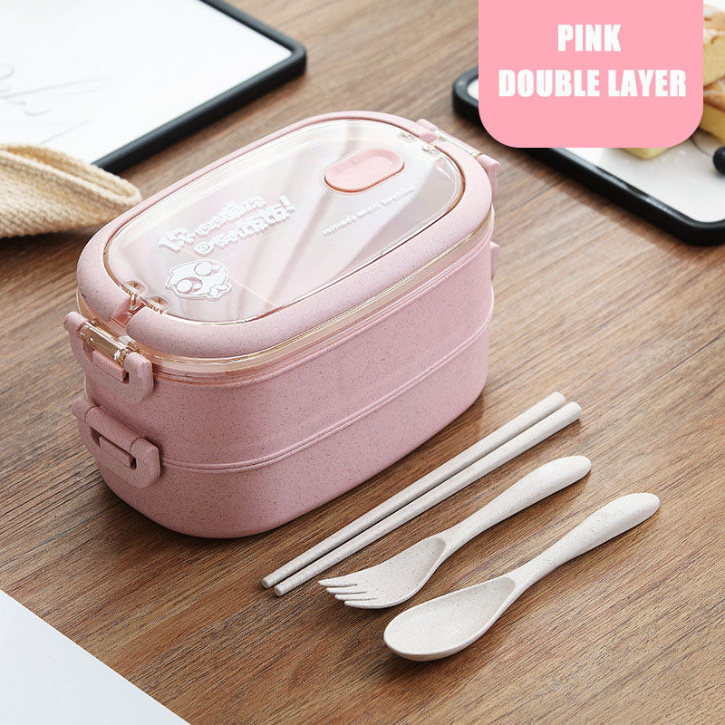 Wheat Straw Double Decker Lunch Box for Office & School - Bento Container