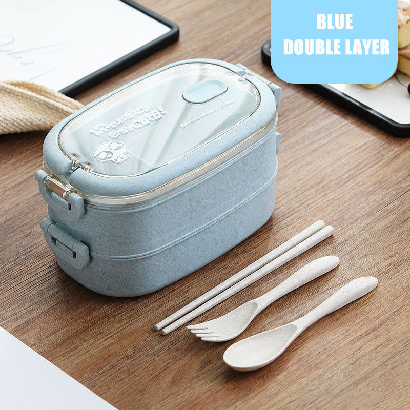 Wheat Straw Double Decker Lunch Box for Office & School - Bento Container