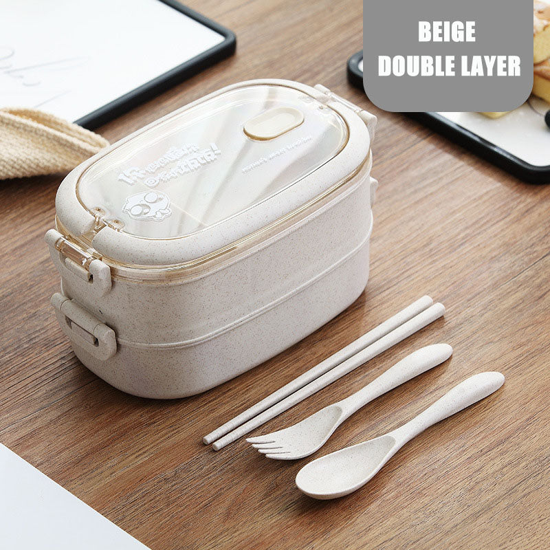 Wheat Straw Double Decker Lunch Box for Office & School - Bento Container