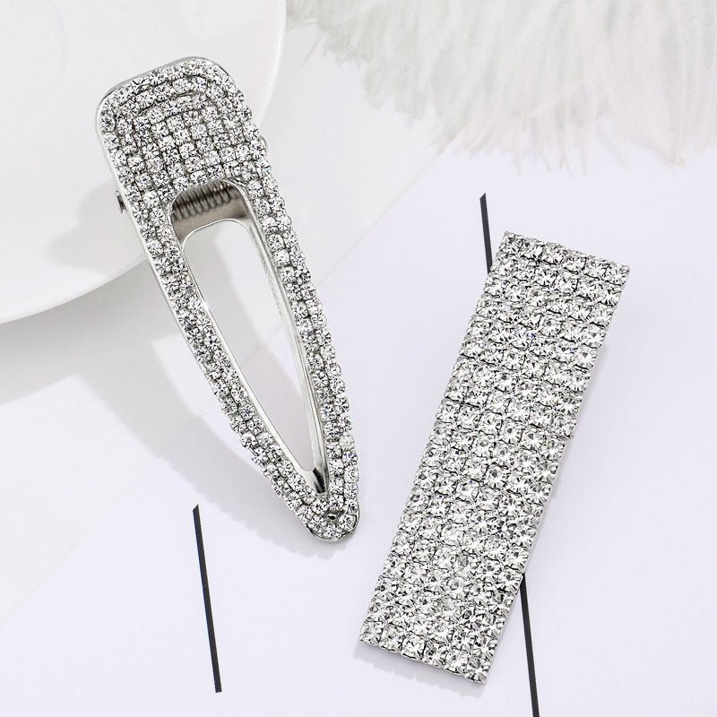 Full Rhinestone Hairpin Water Drop & Square Style Hair Accessory - Large Clip