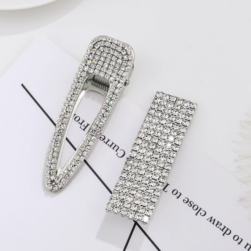 Full Rhinestone Hairpin Water Drop & Square Style Hair Accessory - Large Clip