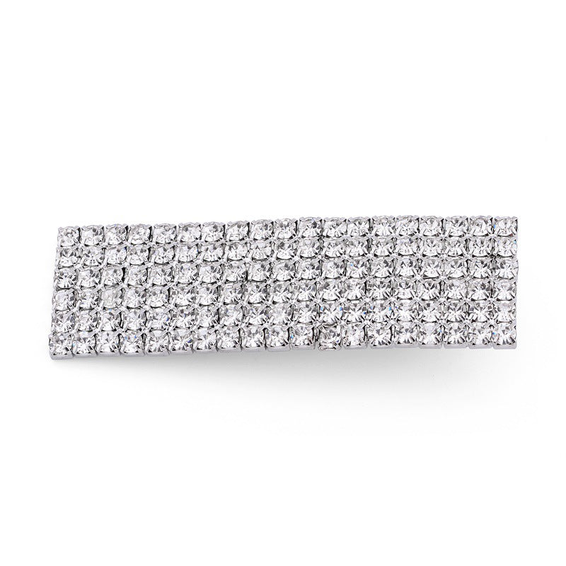 Full Rhinestone Hairpin Water Drop & Square Style Hair Accessory - Large Clip