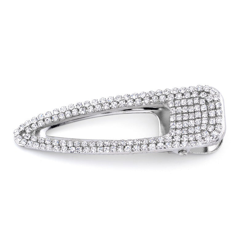 Full Rhinestone Hairpin Water Drop & Square Style Hair Accessory - Large Clip