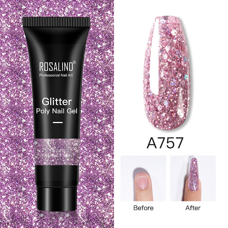 Glitter Poly Nail Gel Extension 15ml for Manicure, UV/LED Curing, All Colors