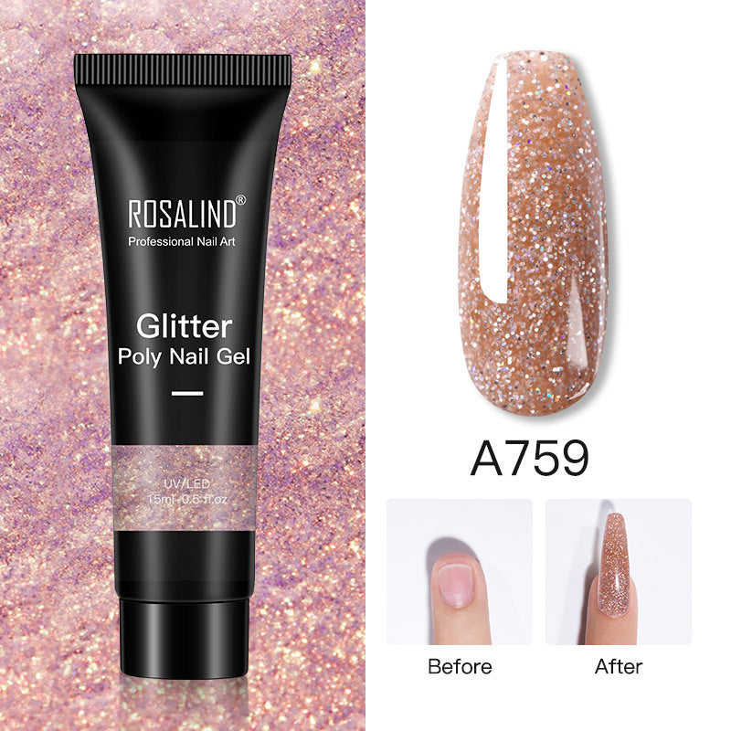 Glitter Poly Nail Gel Extension 15ml for Manicure, UV/LED Curing, All Colors