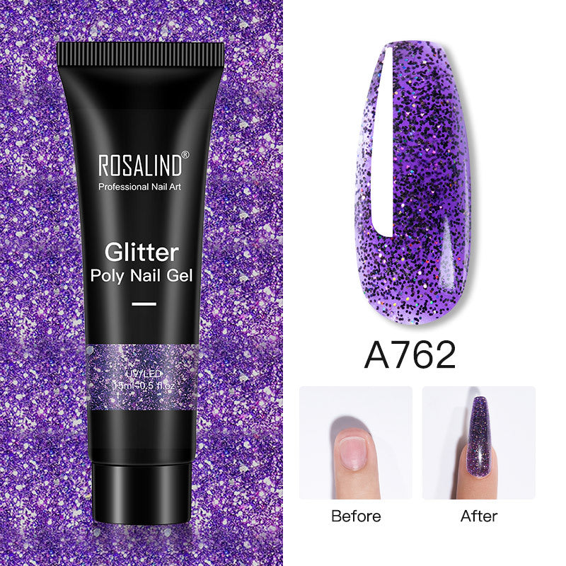 Glitter Poly Nail Gel Extension 15ml for Manicure, UV/LED Curing, All Colors