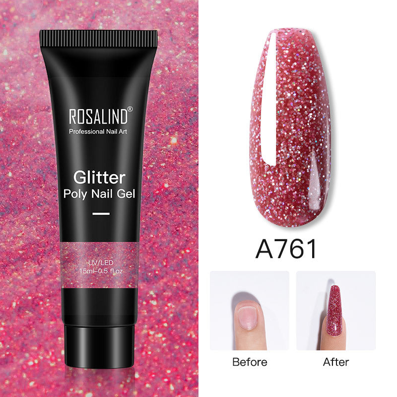 Glitter Poly Nail Gel Extension 15ml for Manicure, UV/LED Curing, All Colors