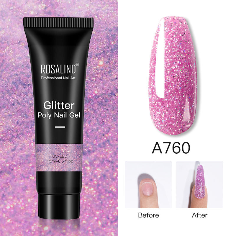 Glitter Poly Nail Gel Extension 15ml for Manicure, UV/LED Curing, All Colors